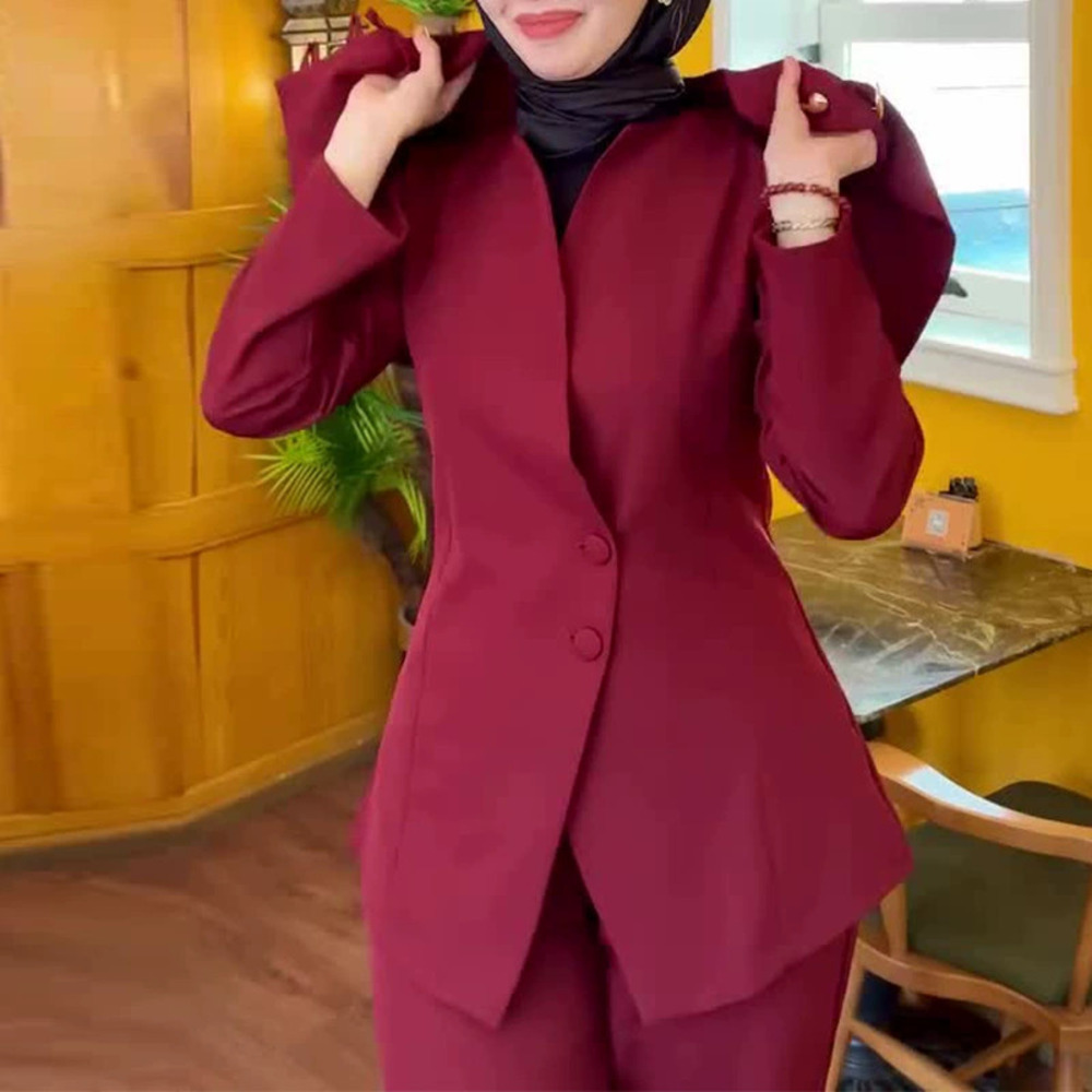 Forever 21 Cinch Waist Red Dress with Collar and Straight Pants Set